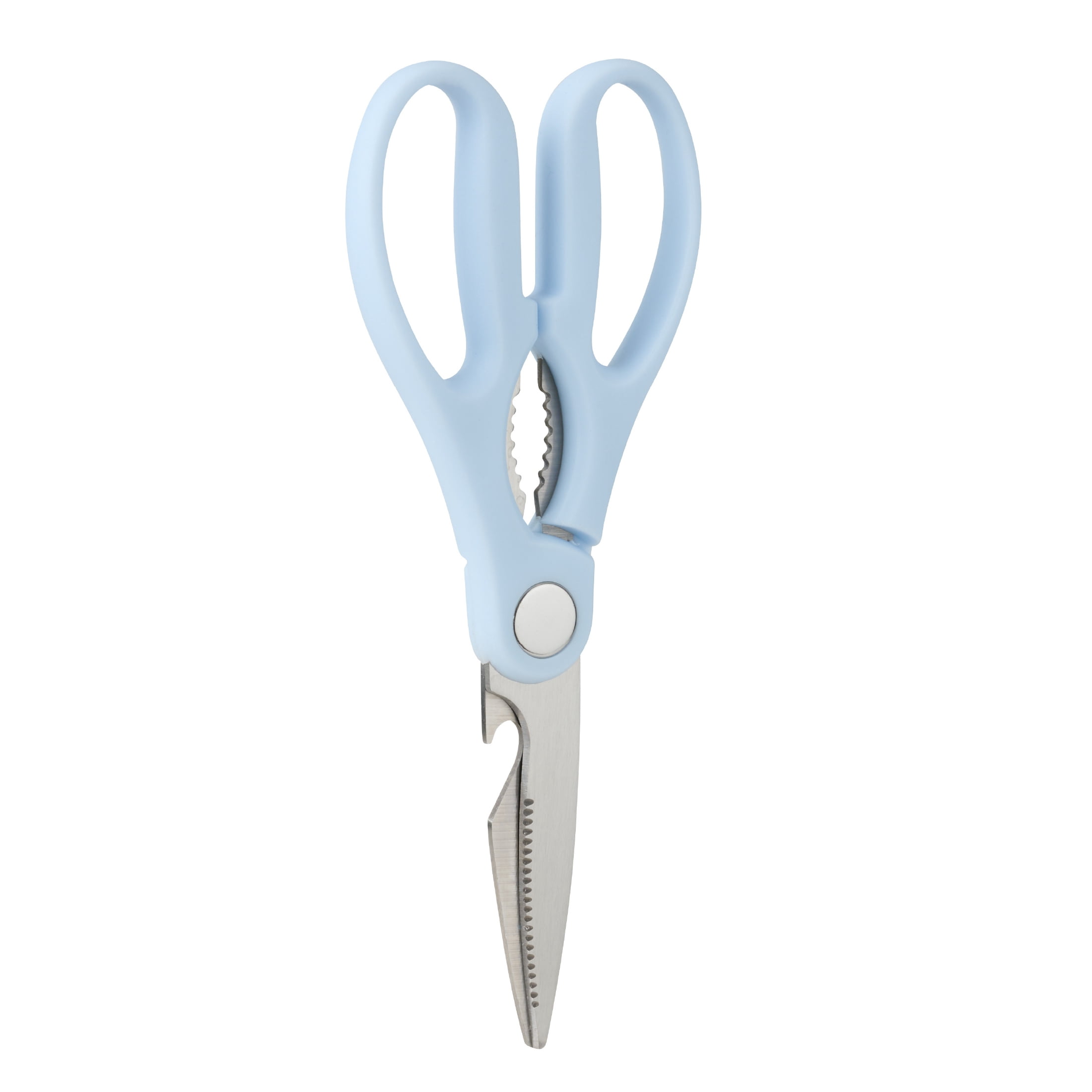 Ciseaux de cuisine Mainstays avec lames en acier inoxydable, décapsuleur et casse-noix intégrés, 19 cm, Bleu