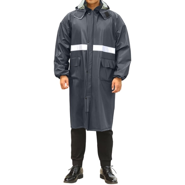 LOVZFMLL Manteaux pour Hommes Résistants aux Orages Imperméable Long Imperméable en PVC Imperméable de Randonnée Couleur Unie Bande Réfléchissante Imperméable à Manches Longues pour Homme