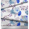 thumbnail image 3 of Soimoi Tissu Satin de Soie Bleu Imprimé Feuilles & Roses au Mètre 42 Pouces de Large, 3 of 3