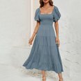 thumbnail image 1 of Robes pour Femmes 2024 Été Surdimensionnée Unie Taille Haute Manches Bouffantes Robe à Taille Enveloppée Rabais de 50 % Liquidation!, 1 of 5