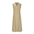 thumbnail image 4 of Amzcrzy Robes pour Femmes Couleur Unie Sans Manches Robes de Printemps Col en V à Boutons Robe d'Été Confortable Robe en Coton et Lin Tendance Col Rabattu Robes Maxi, 4 of 6