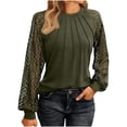 thumbnail image 1 of MeetoTime Hauts pour Femmes en Dentelle Manches Longues Plissés Col Rond Chemises Habillées Décontractées Blouses de Travail, 1 of 6