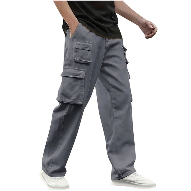 WRKEKC Casual Pants for Men Spring Fall Trendy Solid Color Drawstring Elastic Waist Long Pants for Daily Casual Gym Outings Dynamic Wear