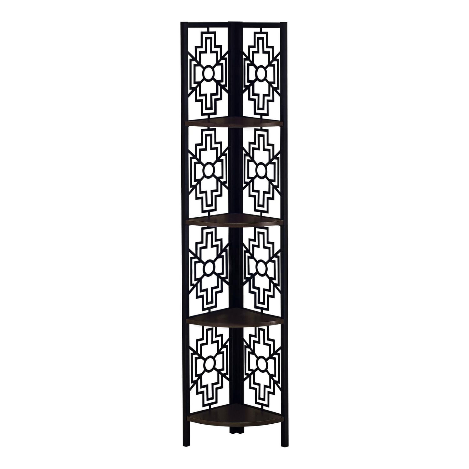 Monarch Specialties Étagère À Livres, Étagère, Étagère, Coin, 4 Niveaux, 62"h, Bureau, Chambre À Coucher, Métal, Stratifié, Brun, Noir, Transitionnel