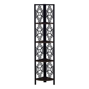 Monarch Specialties Bookshelf, Bookcase, Etagere, Corner, 4 Tier, 62"h, Office, Bedroom, Metal, Laminate, Brown, Black, Transitional