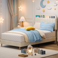 thumbnail image 3 of Storage Headboard Full Size Bed Frame - Soft Upholstered Platform with Bookcase for Kids Girls - Strong Wooden Slats, Steel Support, Noise-Free, Easy Assembly, No Box Spring Needed - Beige FULL, 3 of 7