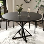 GloryStar Round Dining Table for 4, 47" Dining Table, Circle Table, Dining Room Table with Heavy Duty Metal Base, Round Kitchen Table for Kitchen Dinning Room(Only Table)