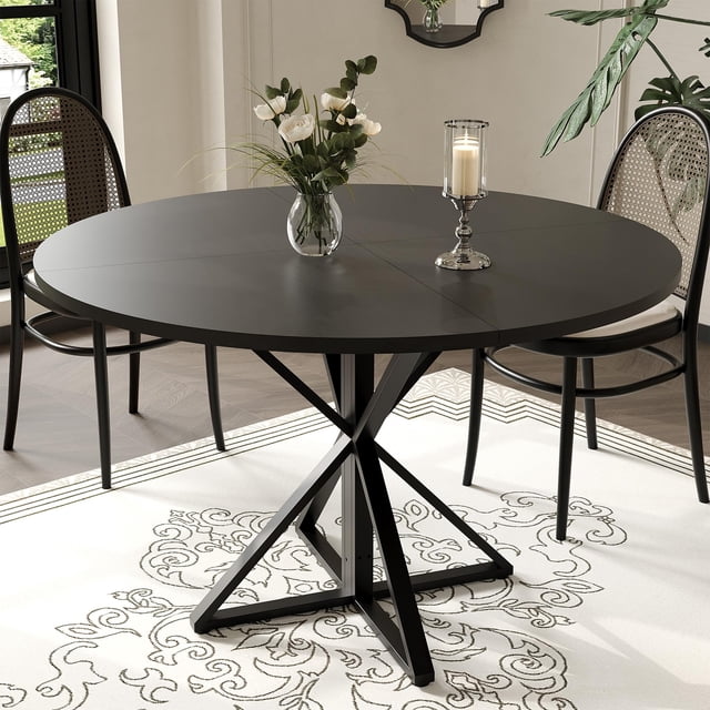 GloryStar Round Dining Table for 4, 47" Dining Table, Circle Table, Dining Room Table with Heavy Duty Metal Base, Round Kitchen Table for Kitchen Dinning Room(Only Table)