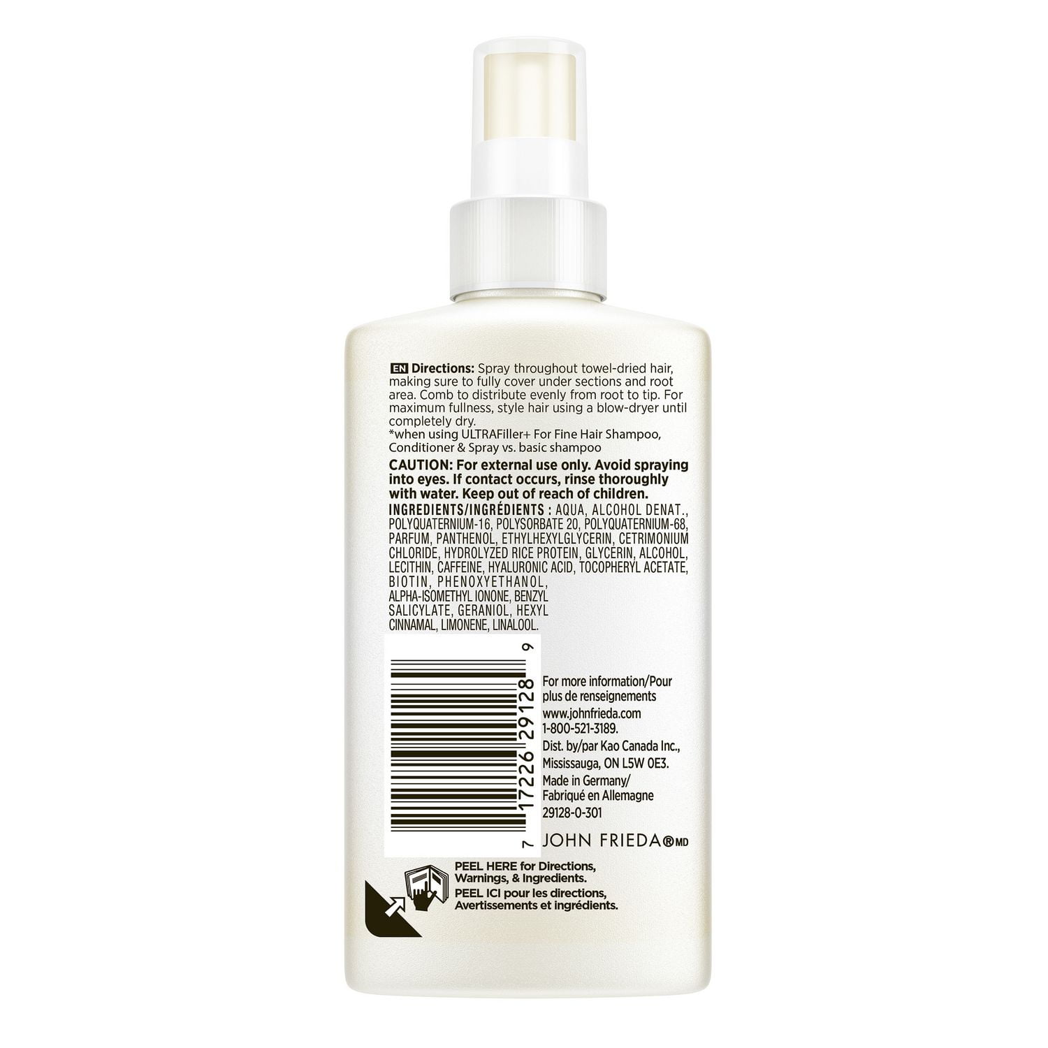John Frieda Ultra Filler+ Vaporisateur Épaississant pour Cheveux Fins & Clairsemés, avec Biotine et Acide Hyaluronique, Protection contre la Chaleur, Vaporisateur Repulpant