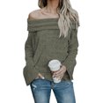 thumbnail image 1 of Women's Grey/Khaki/Black Soft Velvet Knit Off Shoulder Sweater, 1 of 10