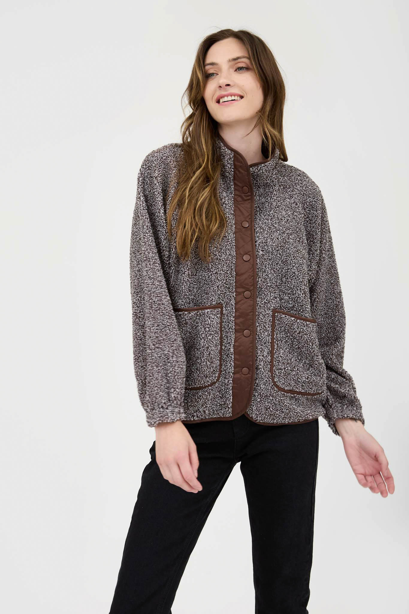 Blu Pepper Women's Faux Fur Snap Button Jacket