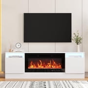 Modern TV Stand for Living Room,Entertainment Center with Storage Cabinet Holds up to 75" TVs,Compatible with 36" Electric Fireplaces - Home Theater Organizer (Fireplace Not Included)