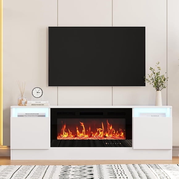 Modern TV Stand for Living Room,Entertainment Center with Storage Cabinet Holds up to 75" TVs,Compatible with 36" Electric Fireplaces - Home Theater Organizer (Fireplace Not Included)