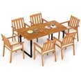 thumbnail image 2 of Costway 7PCS Patio Dining Table Set, 63” Table & 6 Acacia Wood Armchairs with Umbrella Hole, 2 of 10