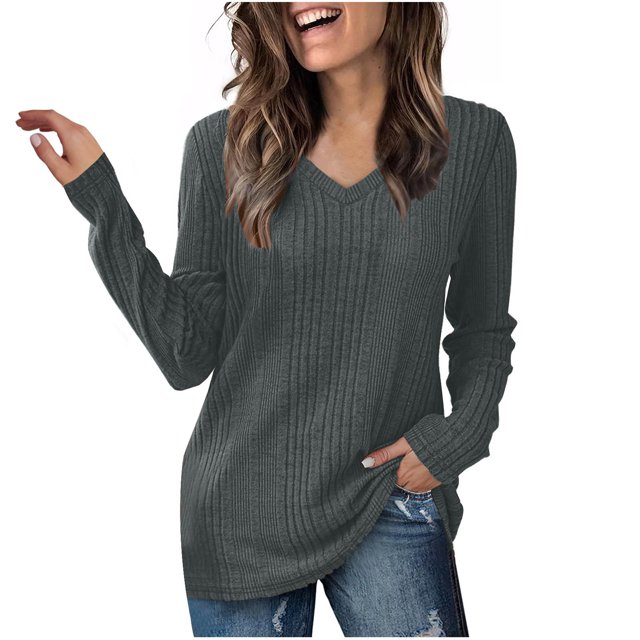 yoeyez Tunic Sweater for Women Cable Knit Patchwork Sleeve Sweaters Crewneck Raglan Long Sleeve Shirts Fall Fashion Tops 2024 Gray M