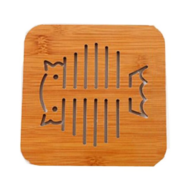 XZNGL Bamboo Wood Hollowed Wooden Cup Mat Cartoon Table Mat Pot Mat Bowl Mat