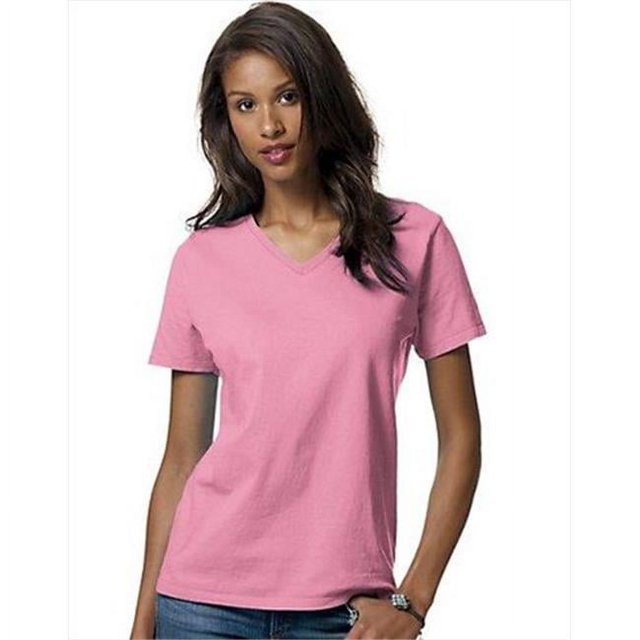 Hanes 5780 Coupe Décontractée Femmes Comfortsoft T-Shirt à Col en V Grand Rose