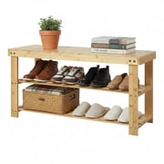 Shoe Rack Bench, 3-Tier Bamboo Shoe Storage Organizer with Seat, Heavy Duty Entryway Bench for Hallway Living Room, 30x90x45cm Shoe Shelf for Closet Bedroom, Natural