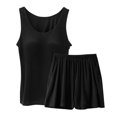 thumbnail image 1 of Lixiuxyad Women Spring And Summer Casual Solid Color Padded Tank Top Shorts Set Home Pajamas Set Black, 1 of 4