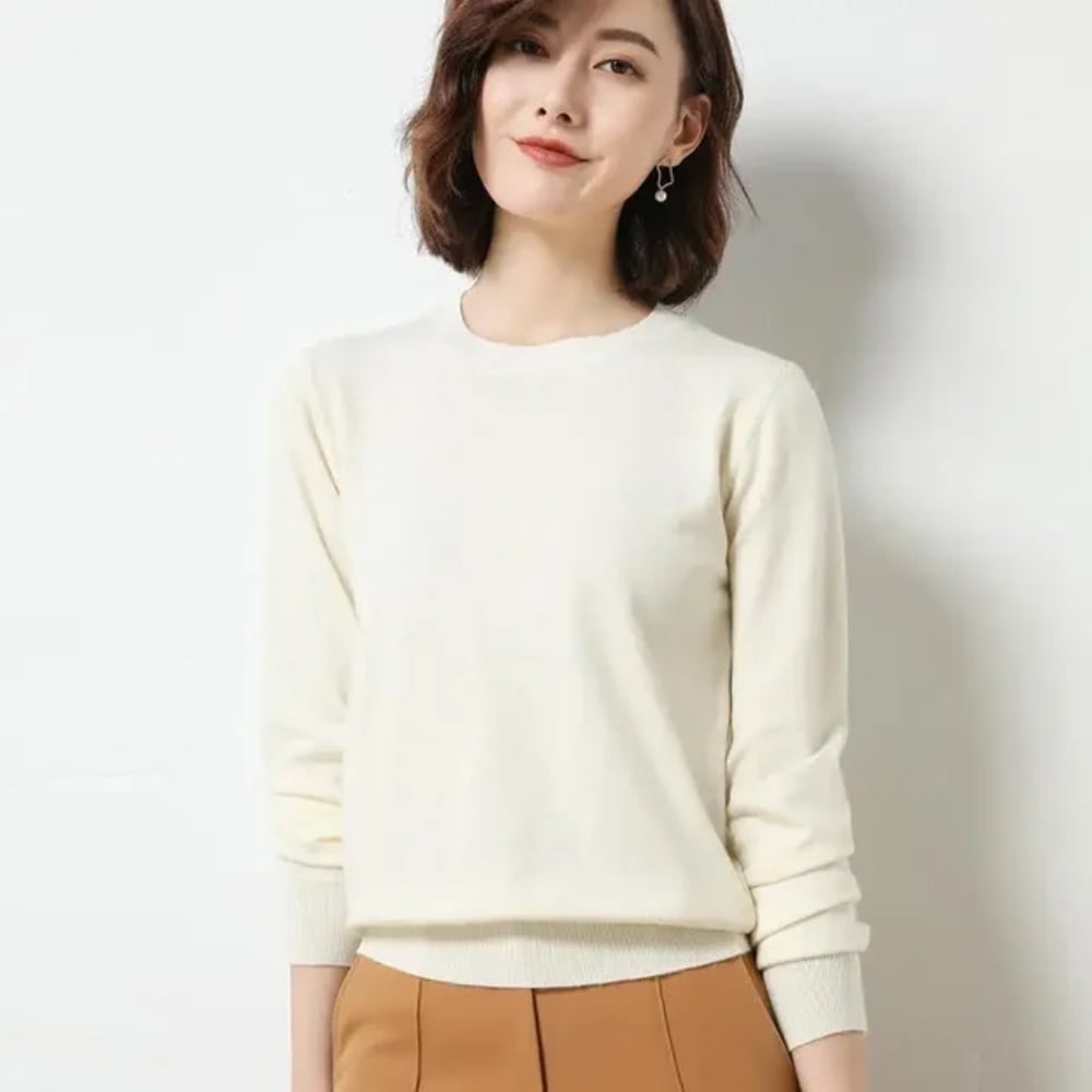 LNGOOR Chandail pour Femmes 2024 Col Rond Manches Longues Automne Hiver Pulls Mode Chandails Coréens Chandails de Base Chandails Ajustés en Tricot Chandails