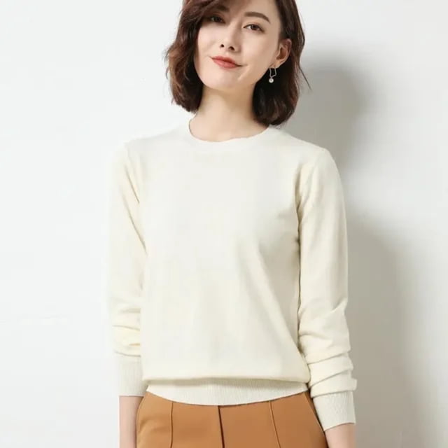 LNGOOR Chandail pour Femmes 2024 Col Rond Manches Longues Automne Hiver Pulls Mode Chandails Coréens Chandails de Base Chandails Ajustés en Tricot Chandails
