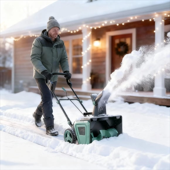 Souffleuse à Neige de 20 Pouces Sans Fil - Moteur Sans Balais, Portée de Projection de 23 Pi, Goulotte Rotative à 180° pour Allées et Entrées, Chasse-Neige Blaster avec Doubles Lumières DEL (avec 2 * Batteries 4,0 Ah)