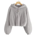thumbnail image 2 of 2025 s Fleece Hoodie S Raglan Shirts Warm Loose Button Down Top Underwear Pullover Jacket Top, 2 of 4