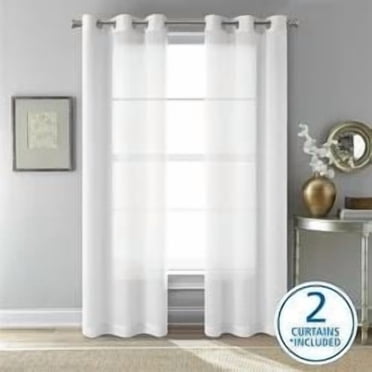 Mainstays Windowpane Sheer Window Curtains Panel Pair, Set of 2, White, 38" W x 84" L