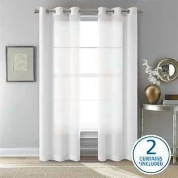 Mainstays Windowpane Sheer Window Curtains Panel Pair, Set of 2, White, 38" W x 84" L