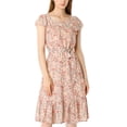 thumbnail image 1 of INSPIRE CHIC Junior's Boho Flutter Sleeve Belted Square Neck Ruffled Hem Midi Dress, 1 of 6