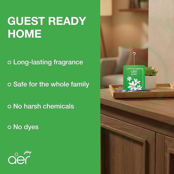 Godrej Aer Power Pocket Jasmin Floral Delight Bathroom Freshener 10 g, Lasts Upto 30 Days, Air Freshener for Bathroom