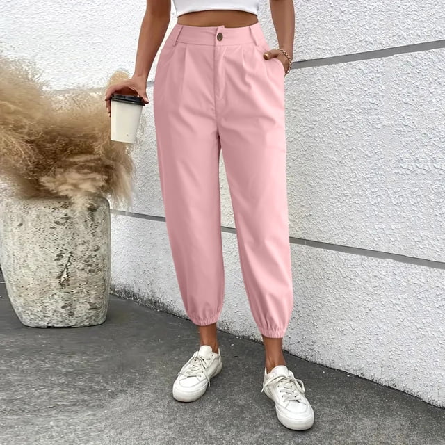 WILLBEST Womens Jeans Women's Solid Color Zipper Slacks with Angled Pockets Carho Pants