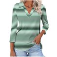 thumbnail image 1 of Timegard Tuniques Rayées pour Femmes Col à Revers en V Manches 3/4 T-Shirts Blouses Décontractées Mode, 1 of 5