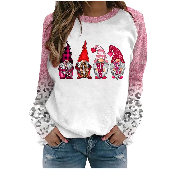 VALMASS Plus Size Valentine'S Day Raglan Sweatshirts Mode Imprimé Cosy Tops Casual Col Rond Tunique Sweatshirts (2XL, Pink-C)