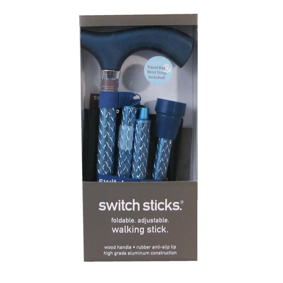 Switch Sticks Walking Cane for Men or Women, Foldable and Adjustable from 32-37 inches, Engraved Azure