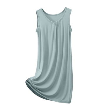 Womens Nightgowns Lightweight on Clearance Women's Nightgown Sleeveless Sleepwear Wide Strap Sleep Shirt Pleated Scoopneck Nightshirt New Gray 3XL