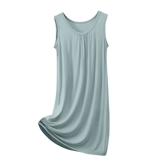 Diufon Robe de Pyjama pour Femme Été Mince Respirante Sans Manches Col Ras du Cou Chemises de Nuit Décontractées Amples Vêtements de Nuit pour la Maison