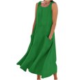 thumbnail image 2 of Jsaierl Robes d'Été pour Femmes 2024 Robe Sans Manches en Coton et Lin Robe Décontractée de Couleur Unie Robe à Col en V Coupe Ample Longues Robes, 2 of 5