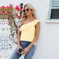 thumbnail image 4 of Zoeecloth Womens Tops Sleeveless Solid Color Round Neck Button Vest Tees Shirts Summer Casual Ruffled One Shoulder Vest Fashion Button Vest S-XXL, 4 of 9