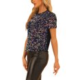 thumbnail image 4 of INSPIRE CHIC Haut en Velours à Paillettes pour Femme Col Rond Manches Courtes Blouse de Soirée Boîte de Nuit TP Noir Violet, 4 of 6