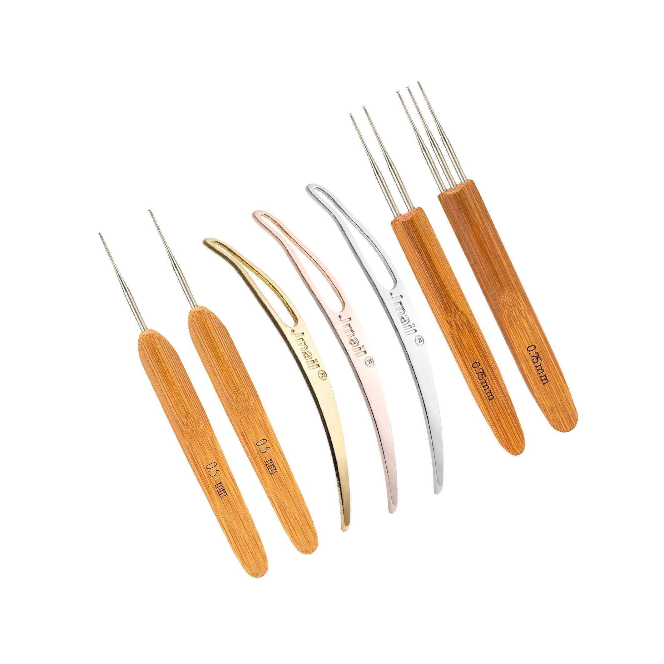 7Pcs Bamboo Handle Crochet Dreadlock Hook Needle Accessories Curved Needle Tool Braiding Hair Making