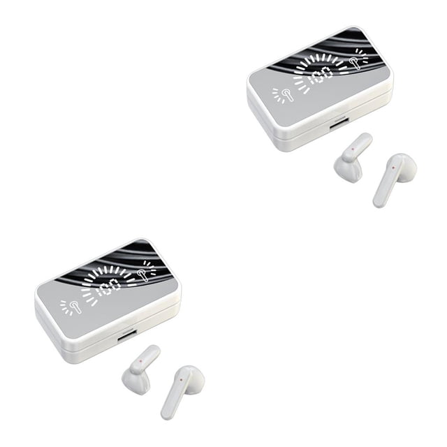 Youkk Wireless Earbuds HiFi LED Display Mirror Running Cycling Sports White 2Set