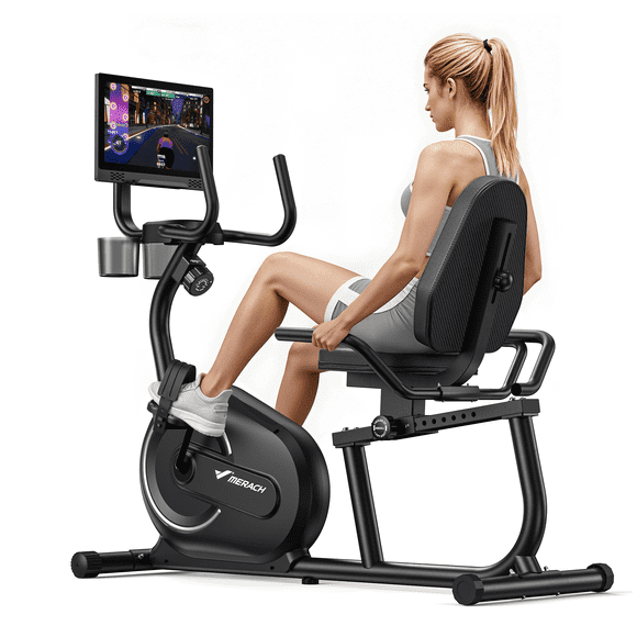 MERACH Vélo d'Exercice Couché avec Écran, Résistance Magnétique, Application Bluetooth, Siège et Dossier Réglables, Capacité de 350 Lb, Vélo Stationnaire d'Intérieur pour Aînés et Cardio à la Maison
