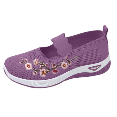 Orthopedic Walking Shoes for Women Comfort Flower Embroidered Arch Support Platform Slip on Loafers Casual