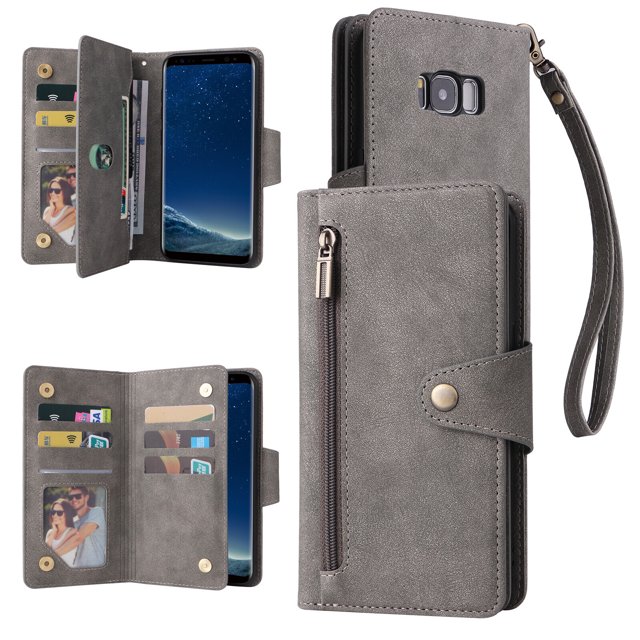Case for Samsung Galaxy S8 Magnetic Leather Zipper Wallet Cover Card Holder