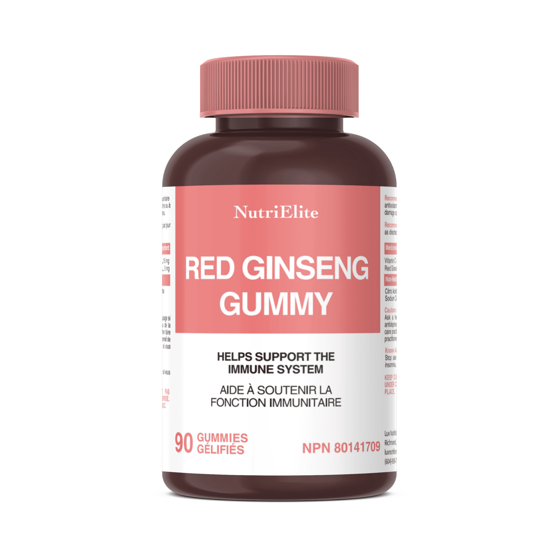 NutriElite Red Ginseng Gummies with Vitamin C, Immune Support Supplement, Antioxidant Formula, 90 Gummies