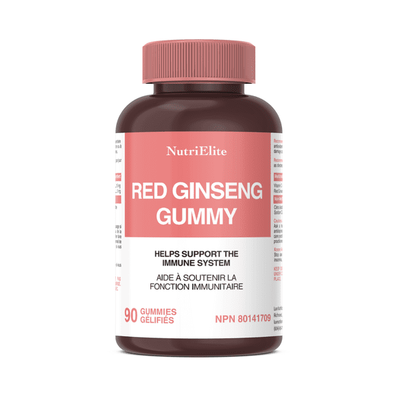 NutriElite Gommes au Ginseng Rouge avec Vitamine C, Supplément de Soutien Immunitaire, Formule Antioxydante, 90 Gommes