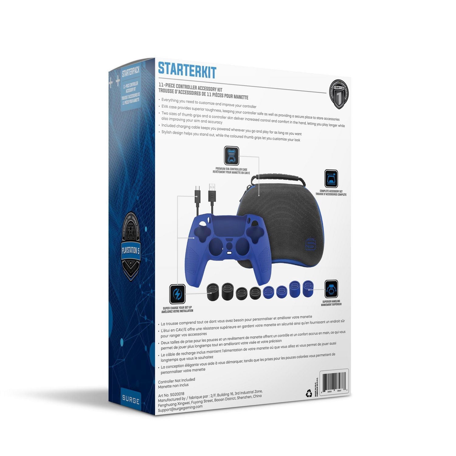 Trousse de démarrage de 11 accessoires de Surge pour manette de PS5 - Bleu/Noir