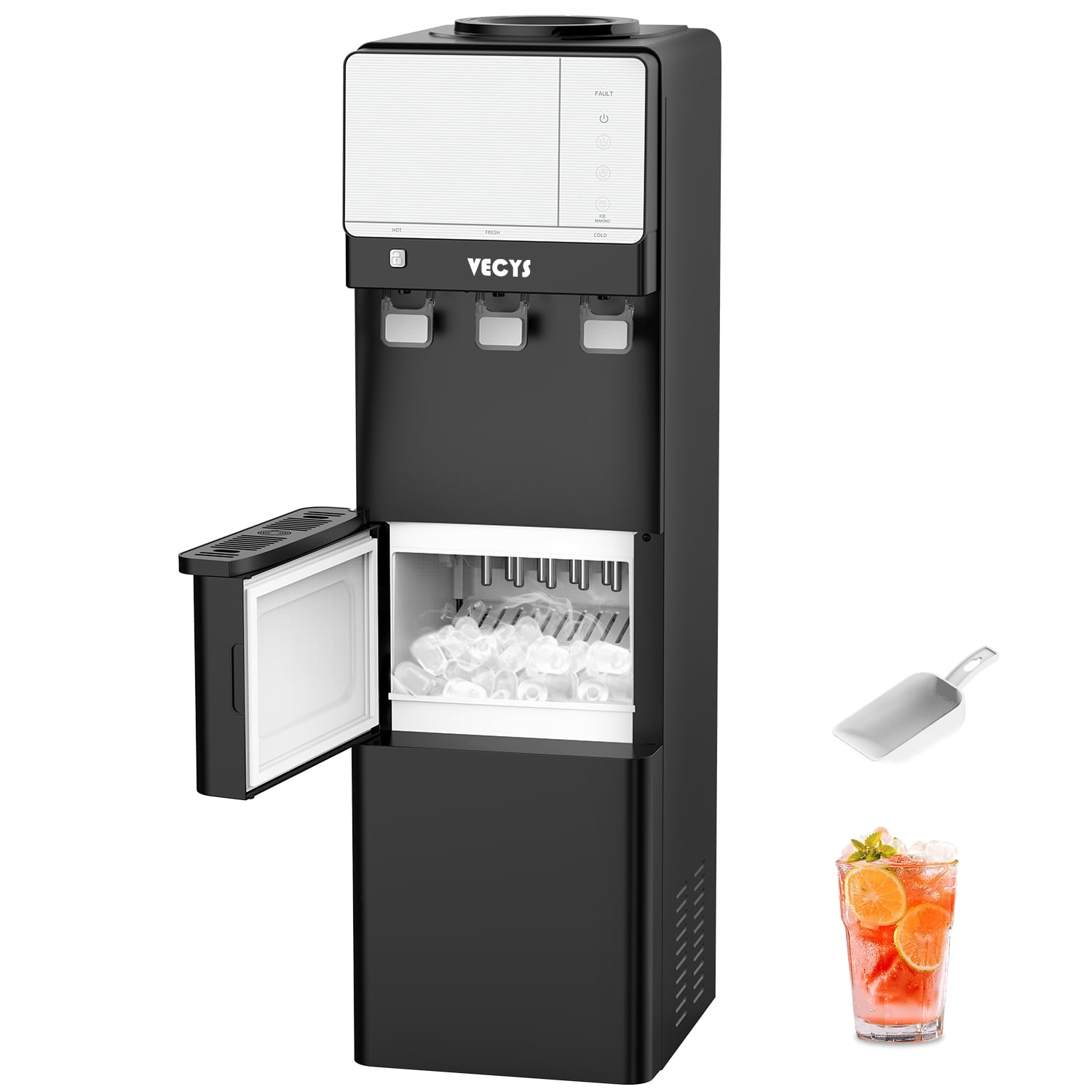 VECYS Distributeur d'eau 3 5 gal avec machine à glace, 27LB de glace par jour et verrouillage enfant