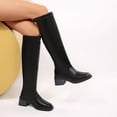 thumbnail image 3 of Rokment Womens Knee High Boots Fall Winter Trendy Leather Square Toe Chunky Mid Heel Motorcycle Riding Dress Tall Boots with Back Zipper, 3 of 7